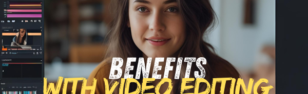 Computer screen showing a professional video editing timeline with bold text “Best Video Editing – How It Benefits You?”