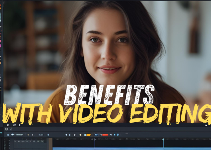 Computer screen showing a professional video editing timeline with bold text “Best Video Editing – How It Benefits You?”